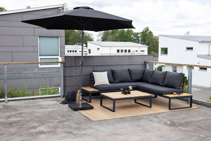 Venture Home Panama Corner Sofa - Black Alu / Grey Cushions / Acacia