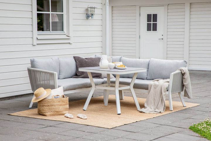 Venture Home Virya Corner sofa set  (3+2+1) White alu / Grey rope / grey cushion