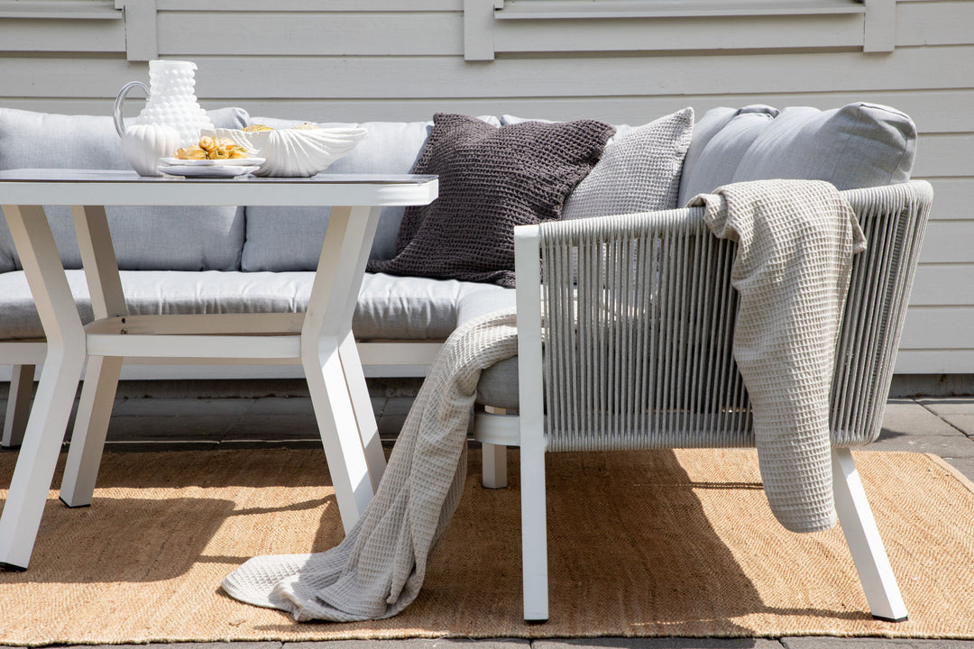 Venture Home Virya Corner sofa set  (3+2+1) White alu / Grey rope / grey cushion