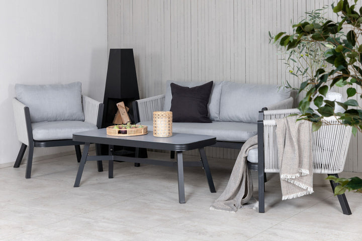 Venture Home Virya Lounge set (3+2+1) BLACK alu / Grey rope / grey cushion