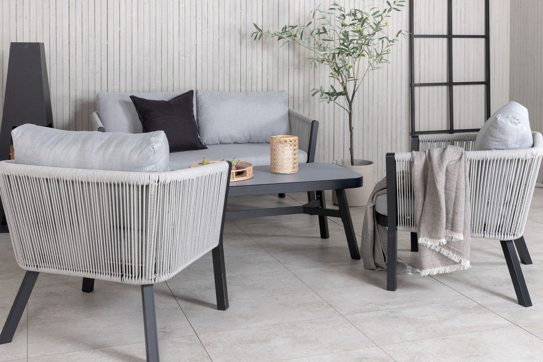 Venture Home Virya Lounge set (3+2+1) BLACK alu / Grey rope / grey cushion