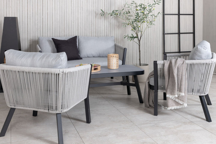 Venture Home Virya Lounge set (3+2+1) BLACK alu / Grey rope / grey cushion