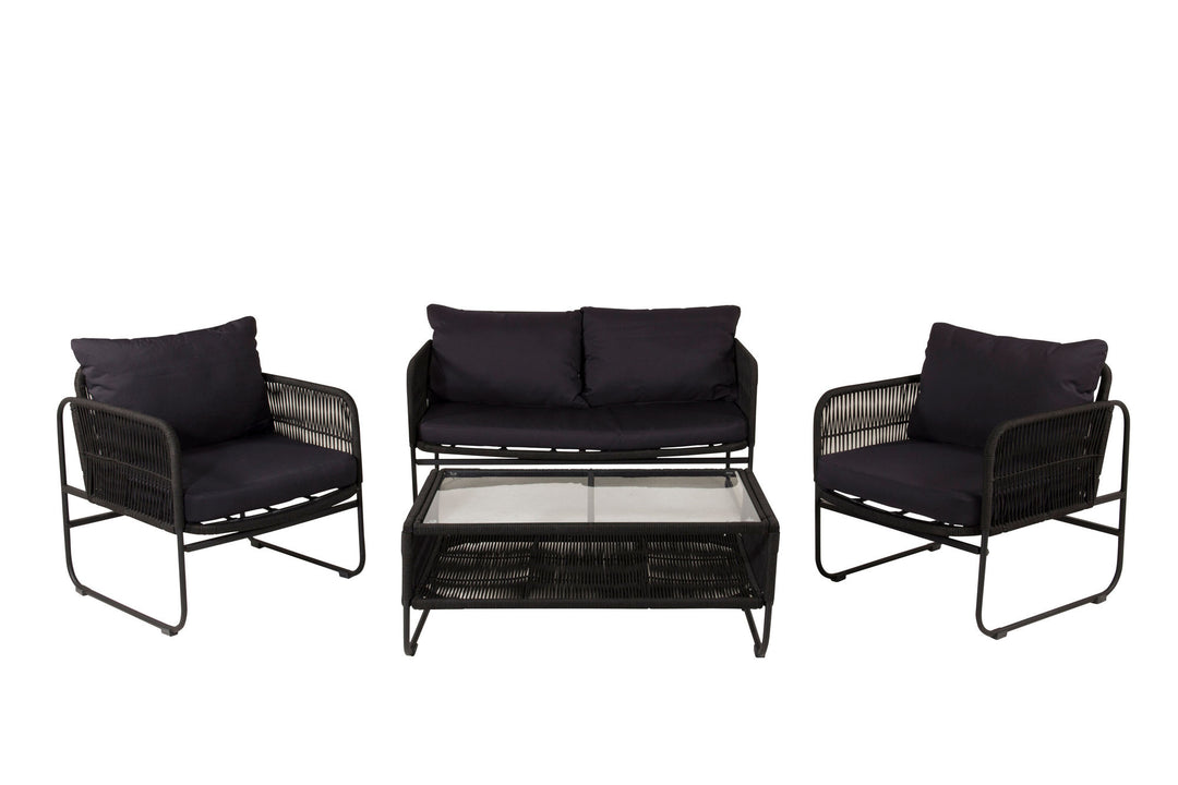 Venture Home Utah Lounge set - Black - Black rope (two seater + 2 one seater + table)