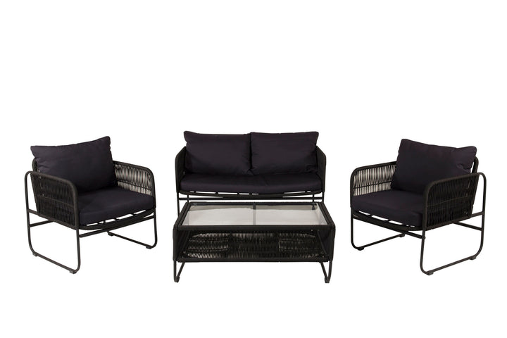 Venture Home Utah Lounge set - Black - Black rope (two seater + 2 one seater + table)