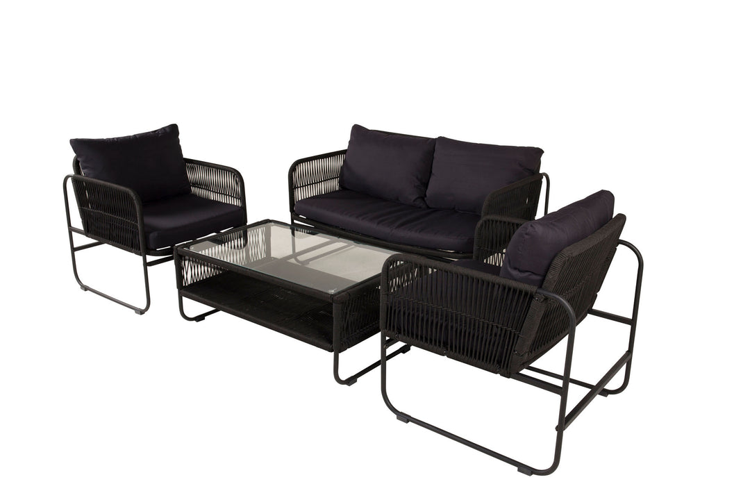 Venture Home Utah Lounge set - Black - Black rope (two seater + 2 one seater + table)
