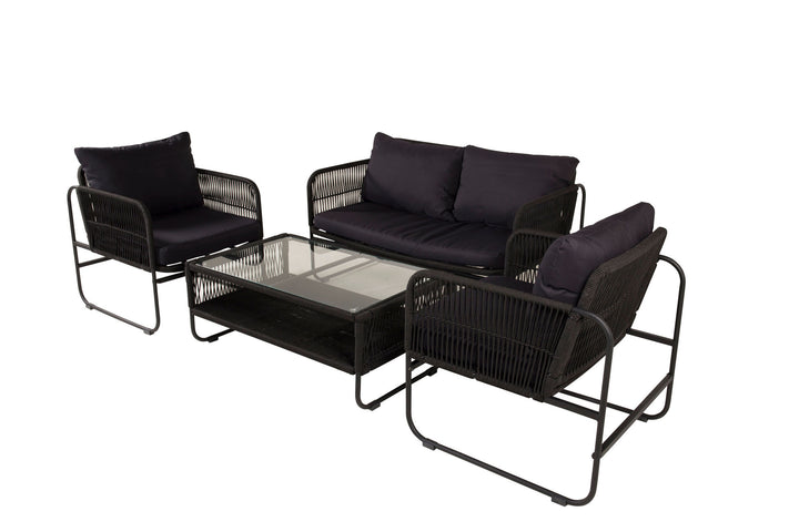 Venture Home Utah Lounge set - Black - Black rope (two seater + 2 one seater + table)