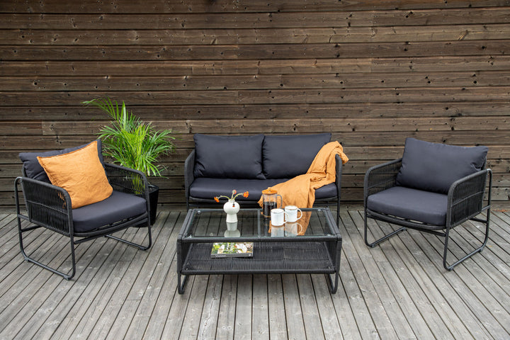 Venture Home Utah Lounge set - Black - Black rope (two seater + 2 one seater + table)
