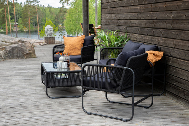 Venture Home Utah Lounge set - Black - Black rope (two seater + 2 one seater + table)