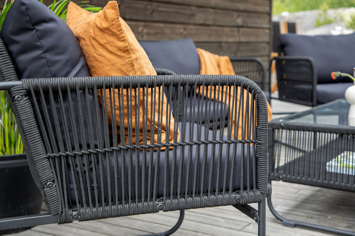 Venture Home Utah Lounge set - Black - Black rope (two seater + 2 one seater + table)