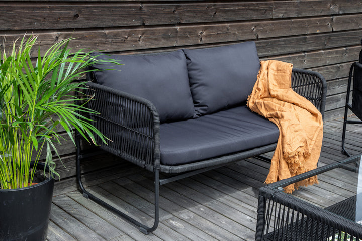 Venture Home Utah Lounge set - Black - Black rope (two seater + 2 one seater + table)