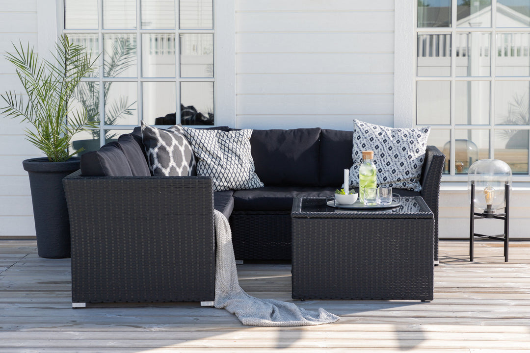 Venture Home Haiti Sofa Set - Black Wicker / Black Cushion