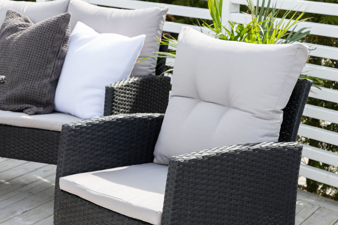 Venture Home Knock sofa Set - Black Wicker - Grey Cushion