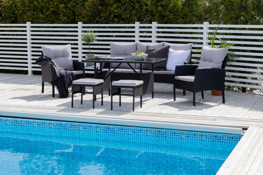 Venture Home Knock sofa Set - Black Wicker - Grey Cushion