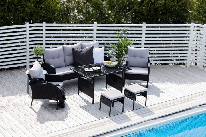 Venture Home Knock sofa Set - Black Wicker - Grey Cushion