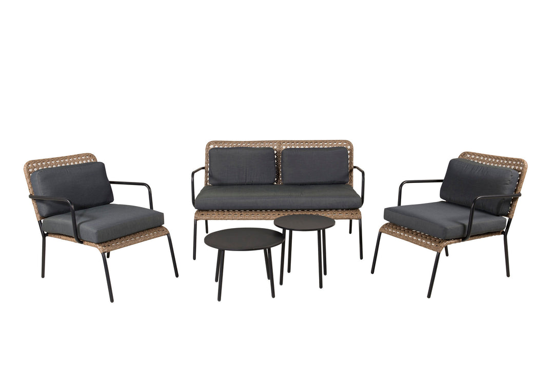 Venture Home Paola Sofa set - Black Steel / Nature Wicker / Black Cushion
