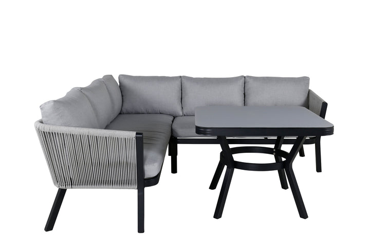 Venture Home Virya Corner sofa set  (3+2+1) BLACK alu / Grey rope / grey cushion