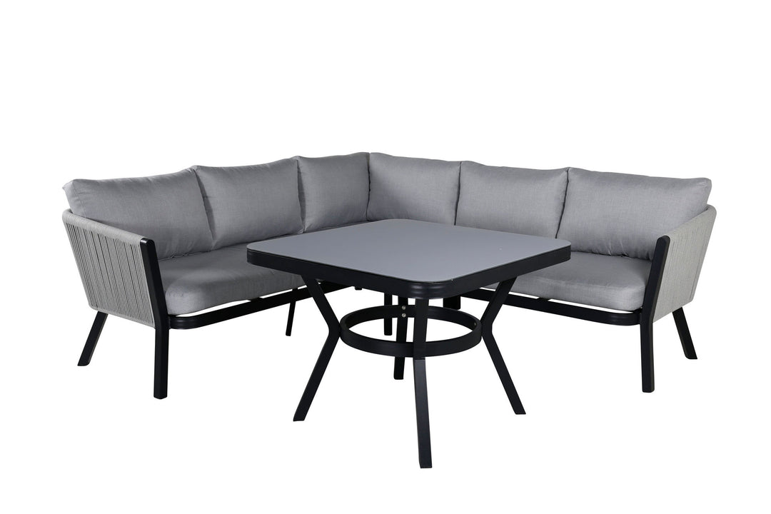 Venture Home Virya Corner sofa set  (3+2+1) BLACK alu / Grey rope / grey cushion