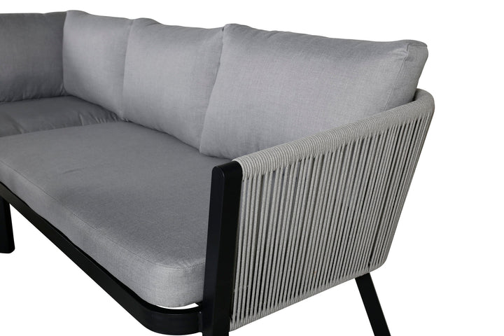 Venture Home Virya Corner sofa set  (3+2+1) BLACK alu / Grey rope / grey cushion