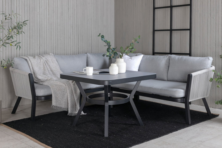 Venture Home Virya Corner sofa set  (3+2+1) BLACK alu / Grey rope / grey cushion