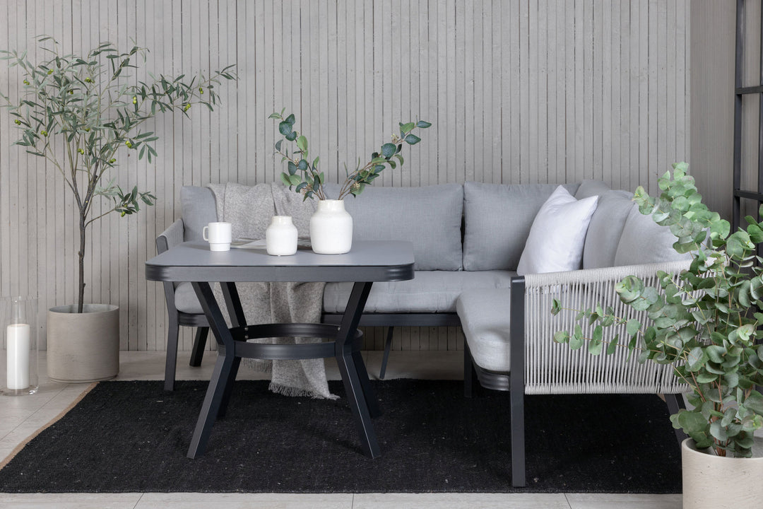 Venture Home Virya Corner sofa set  (3+2+1) BLACK alu / Grey rope / grey cushion