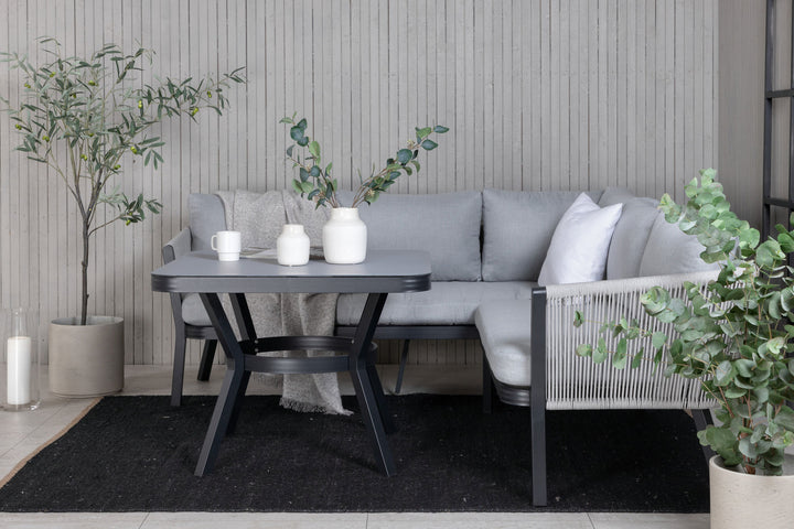 Venture Home Virya Corner sofa set  (3+2+1) BLACK alu / Grey rope / grey cushion