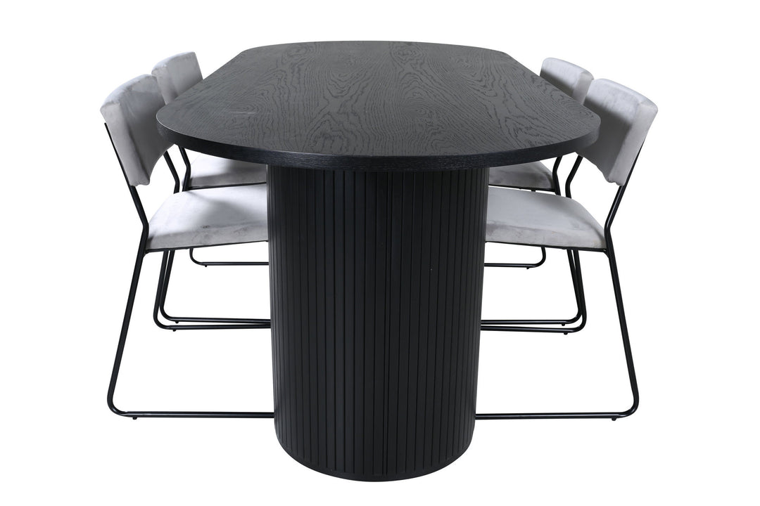 Venture Home Bianca Oval Dining Table - Black / Black Veneer+Kenth Chair - Black / Light Grey Velvet_4