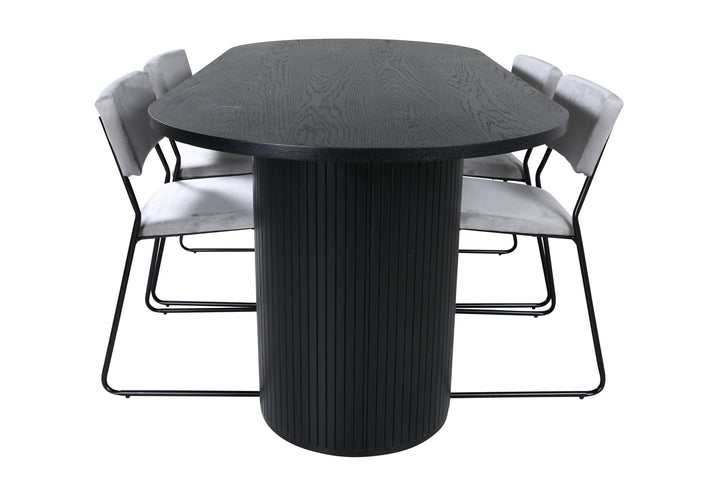 Venture Home Bianca Oval Dining Table - Black / Black Veneer+Kenth Chair - Black / Light Grey Velvet_4
