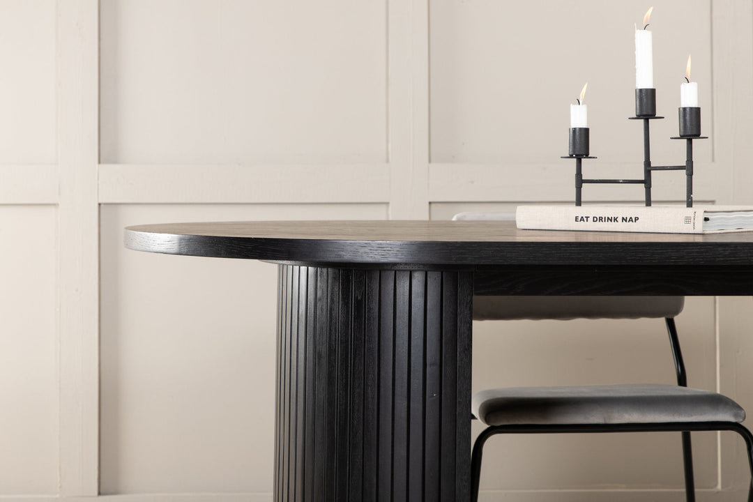 Venture Home Bianca Oval Dining Table - Black / Black Veneer+Kenth Chair - Black / Light Grey Velvet_4