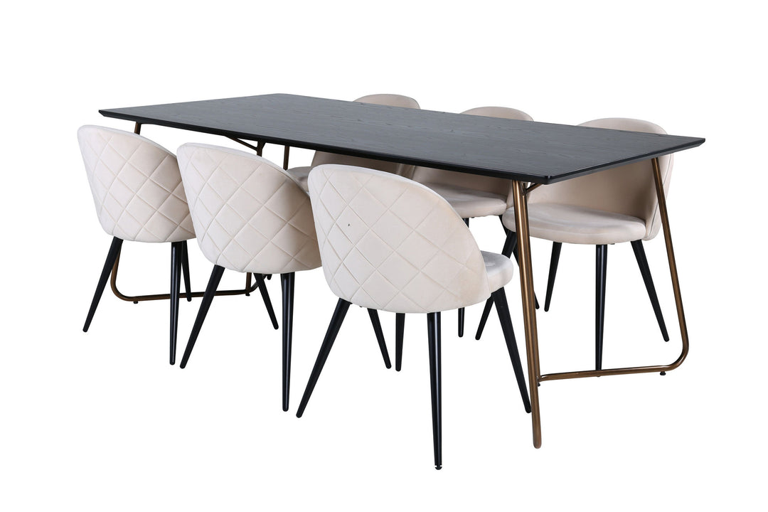 Venture Home Petra Dining Table , Distressed Copper Black Veneer+Velvet Stitches Chair , Black Beige Velvet_6