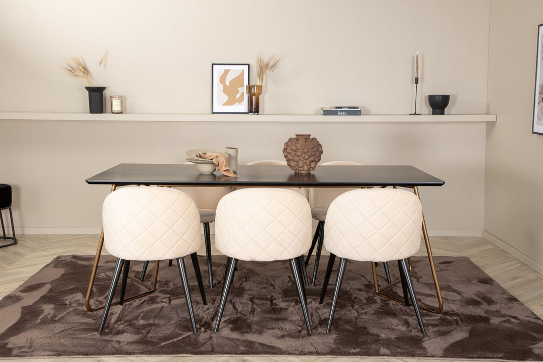 Venture Home Petra Dining Table , Distressed Copper Black Veneer+Velvet Stitches Chair , Black Beige Velvet_6