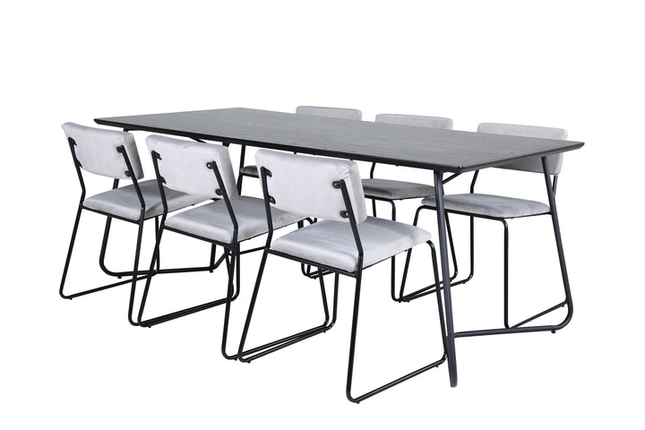 Venture Home Petra Dining Table - Black / Black Veneer+Kenth Chair - Black / Light Grey Velvet_6