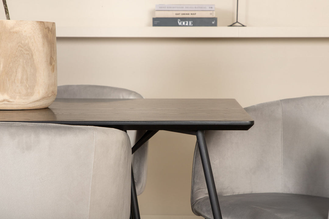 Venture Home Petra Dining Table - Black / Black Veneer+Berit Chair - Black / Light Grey Velvet_6