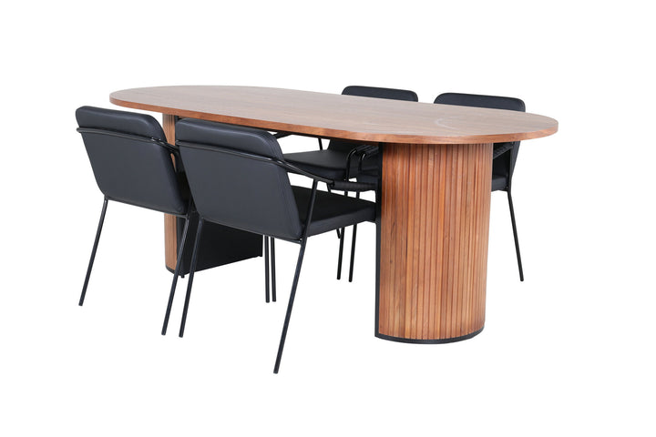 Venture Home Bianca Oval Dining Table - Walnut / Black Veneer+Tvist Chair - Black / Black PU_4