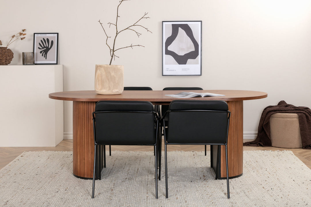 Venture Home Bianca Oval Dining Table - Walnut / Black Veneer+Tvist Chair - Black / Black PU_4