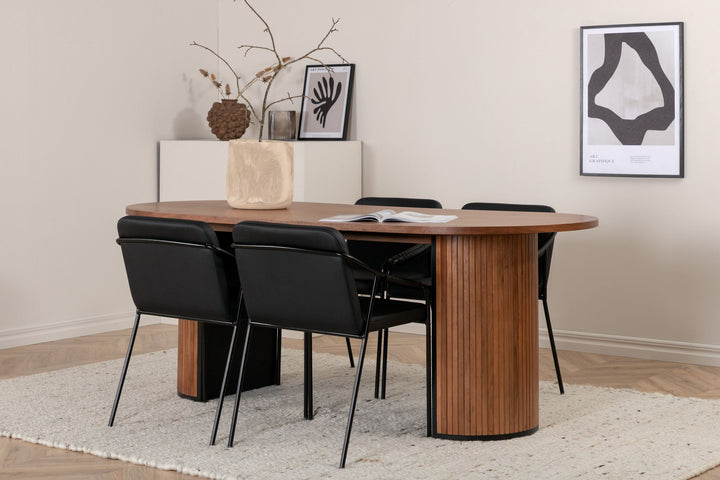 Venture Home Bianca Oval Dining Table - Walnut / Black Veneer+Tvist Chair - Black / Black PU_4