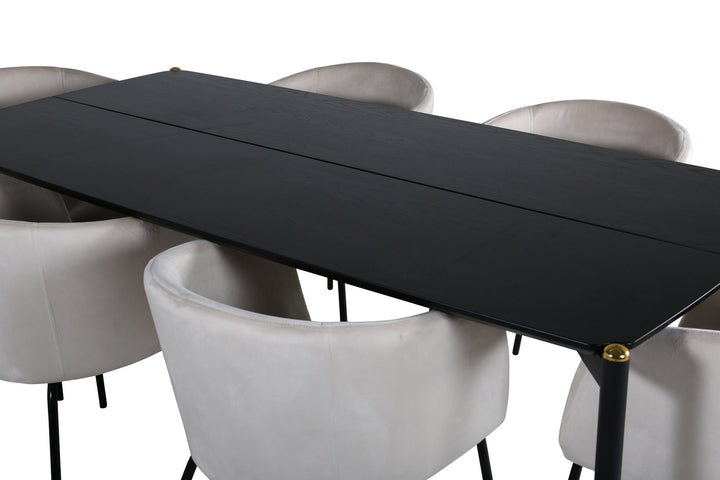 Venture Home Pelle Dining Table - Black / black Black+Berit Chair - Black / Beige Velvet_6