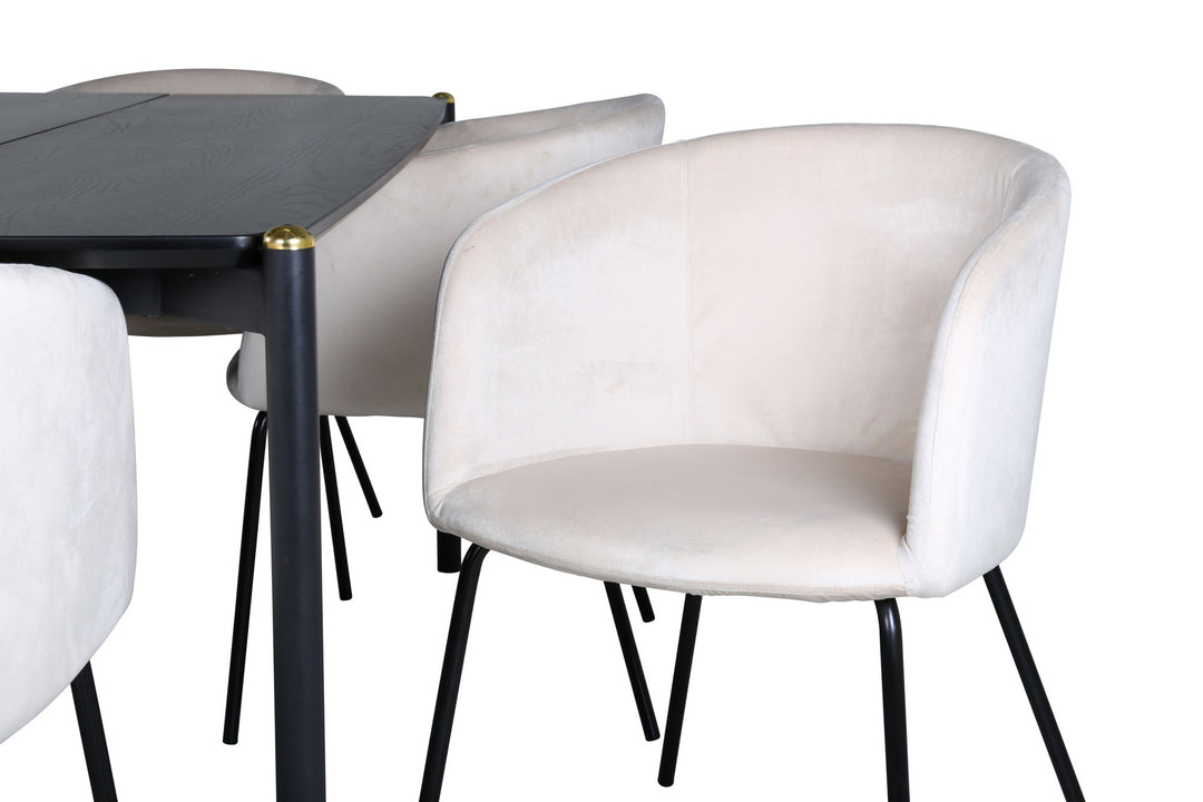 Venture Home Pelle Dining Table - Black / black Black+Berit Chair - Black / Beige Velvet_6