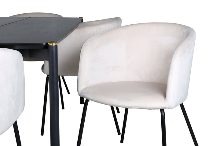 Venture Home Pelle Dining Table - Black / black Black+Berit Chair - Black / Beige Velvet_6