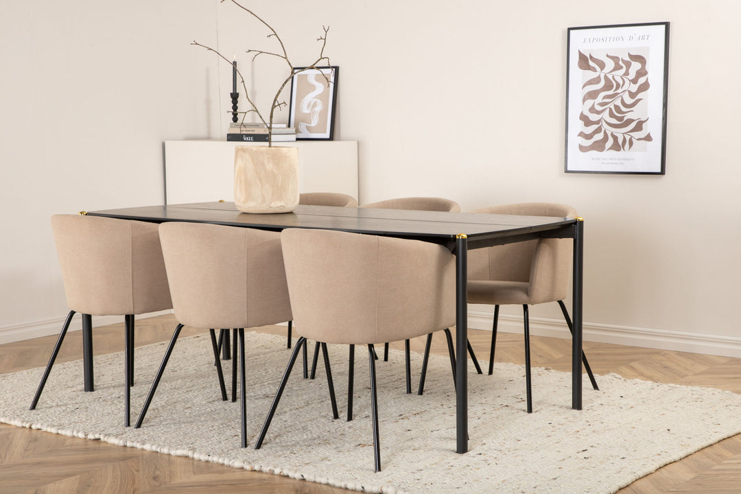 Venture Home Pelle Dining Table - Black / black Black+Berit Chair - Black / Beige Fabric (Polyester linen )_6