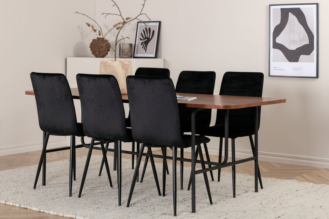 Venture Home Uno Dining Table - Black / Walnut Veneer+Windu Lyx Chair - Black / Black Velvet_6