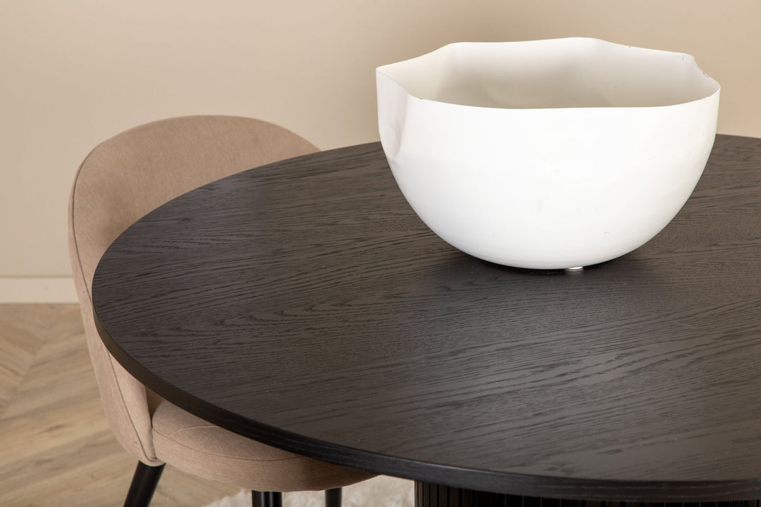 Venture Home Bianca Round Dining Table - Black / Black Veneer+Velvet Stitches Chair - Black / Beige Fabric (Polyester linen )_4