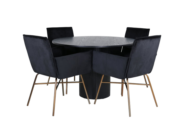 Venture Home Bianca Round Dining Table - Black / Black Veneer+Petra Chair - Distressed Copper / Black Velvet_4