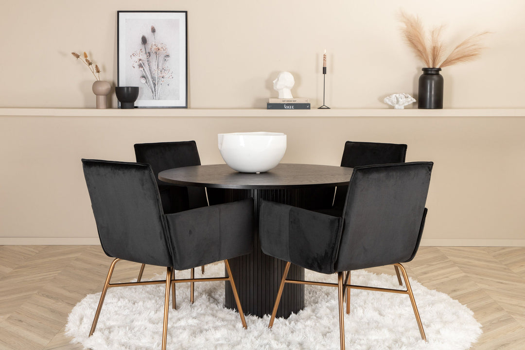 Venture Home Bianca Round Dining Table - Black / Black Veneer+Petra Chair - Distressed Copper / Black Velvet_4