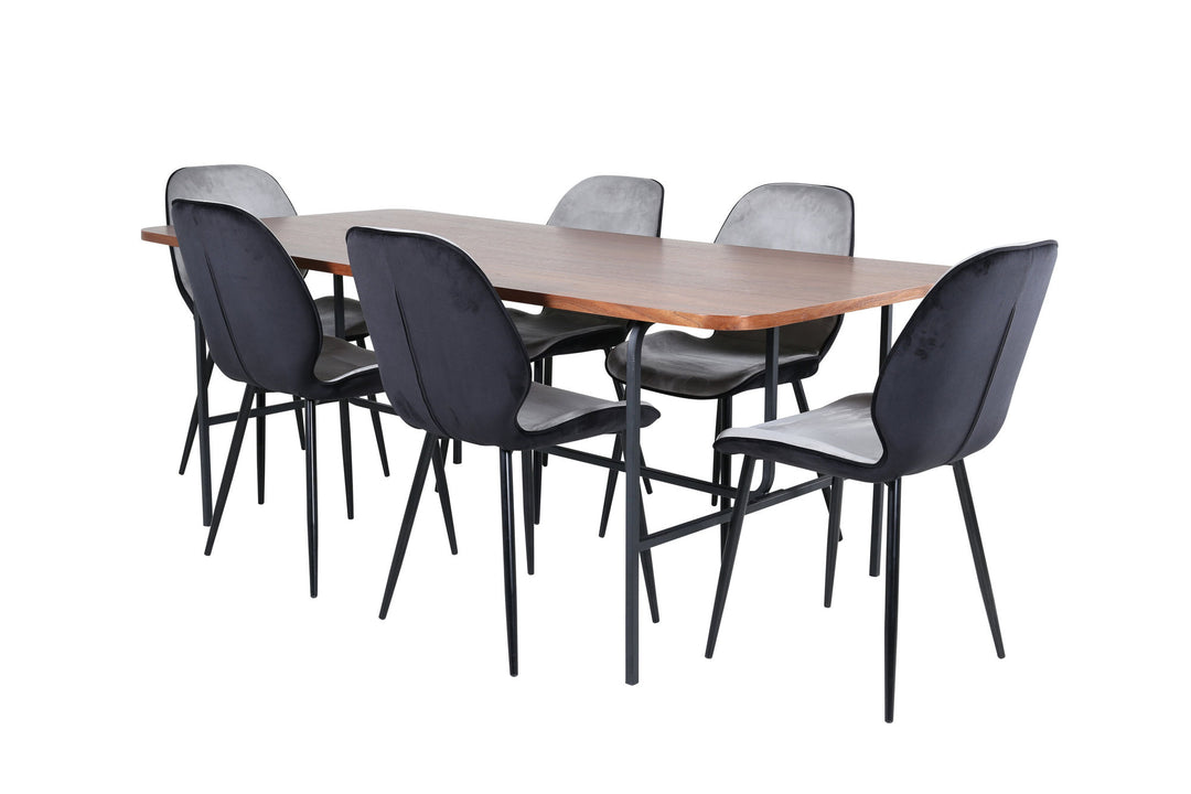 Venture Home Uno Dining Table - Black / Walnut Veneer+Emma Chair - Black / Black and Light Grey Black Velvet in Back Grey Velvet in front_6