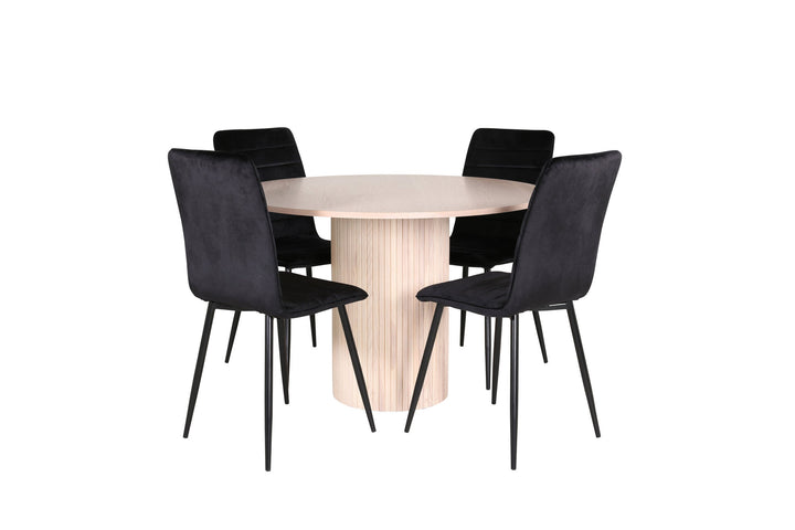 Venture Home Bianca Round Dining Table - White Wash / Black Veneer+Windu Lyx Chair - Black / Black Velvet_4
