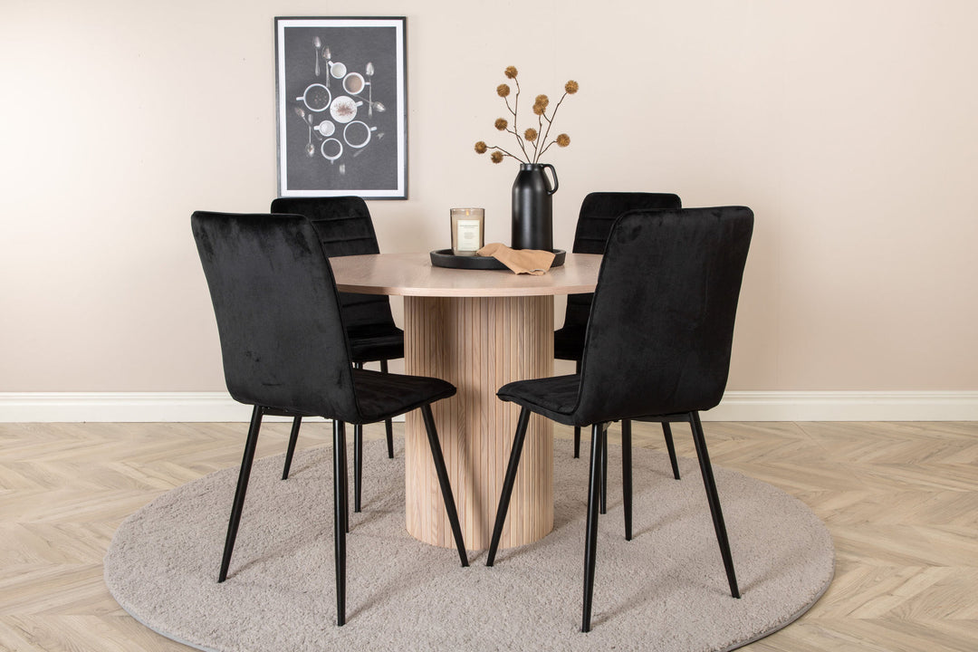 Venture Home Bianca Round Dining Table - White Wash / Black Veneer+Windu Lyx Chair - Black / Black Velvet_4
