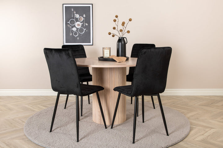 Venture Home Bianca Round Dining Table - White Wash / Black Veneer+Windu Lyx Chair - Black / Black Velvet_4