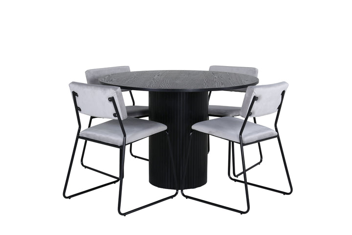 Venture Home Bianca Round Dining Table - Black / Black Veneer+Kenth Chair - Black / Light Grey Velvet_4