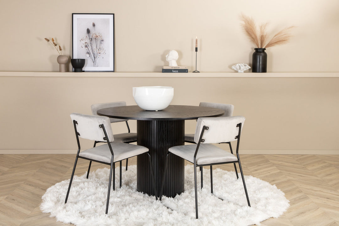 Venture Home Bianca Round Dining Table - Black / Black Veneer+Kenth Chair - Black / Light Grey Velvet_4