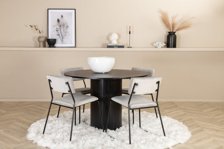Venture Home Bianca Round Dining Table - Black / Black Veneer+Kenth Chair - Black / Light Grey Velvet_4